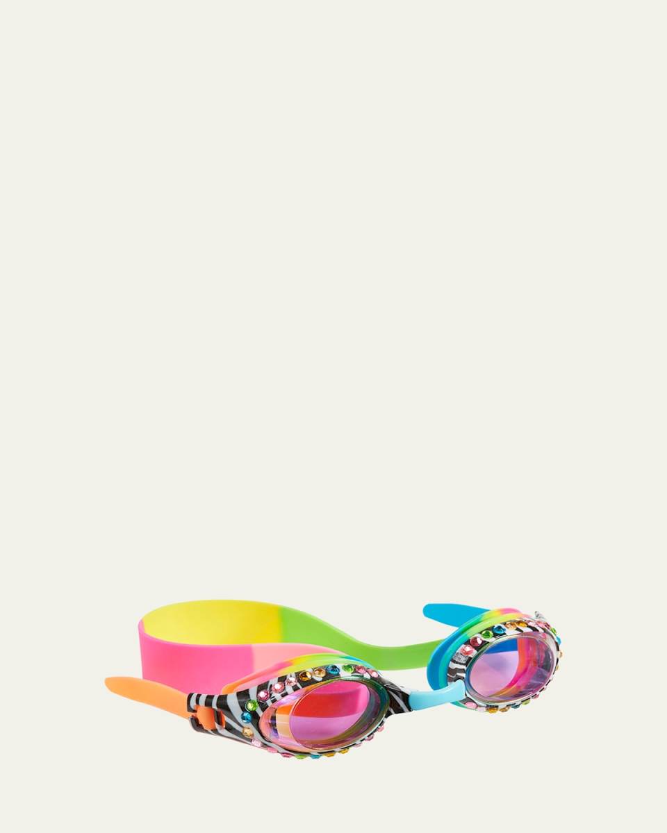 Kid's Zebra-Print Rhinestone Swim Goggles